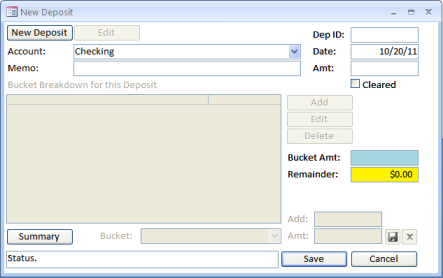 MoneyBuckets Adding Deposits