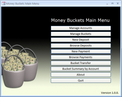 MoneyBuckets Main Menu